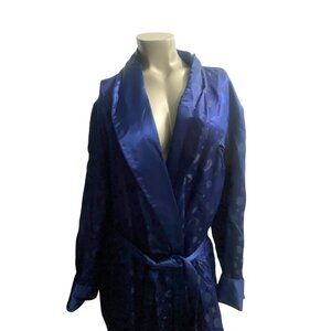 Vintage 1960's Dynasty Blue‎ Silk Patterned Tie-Front Robe Size Medium
